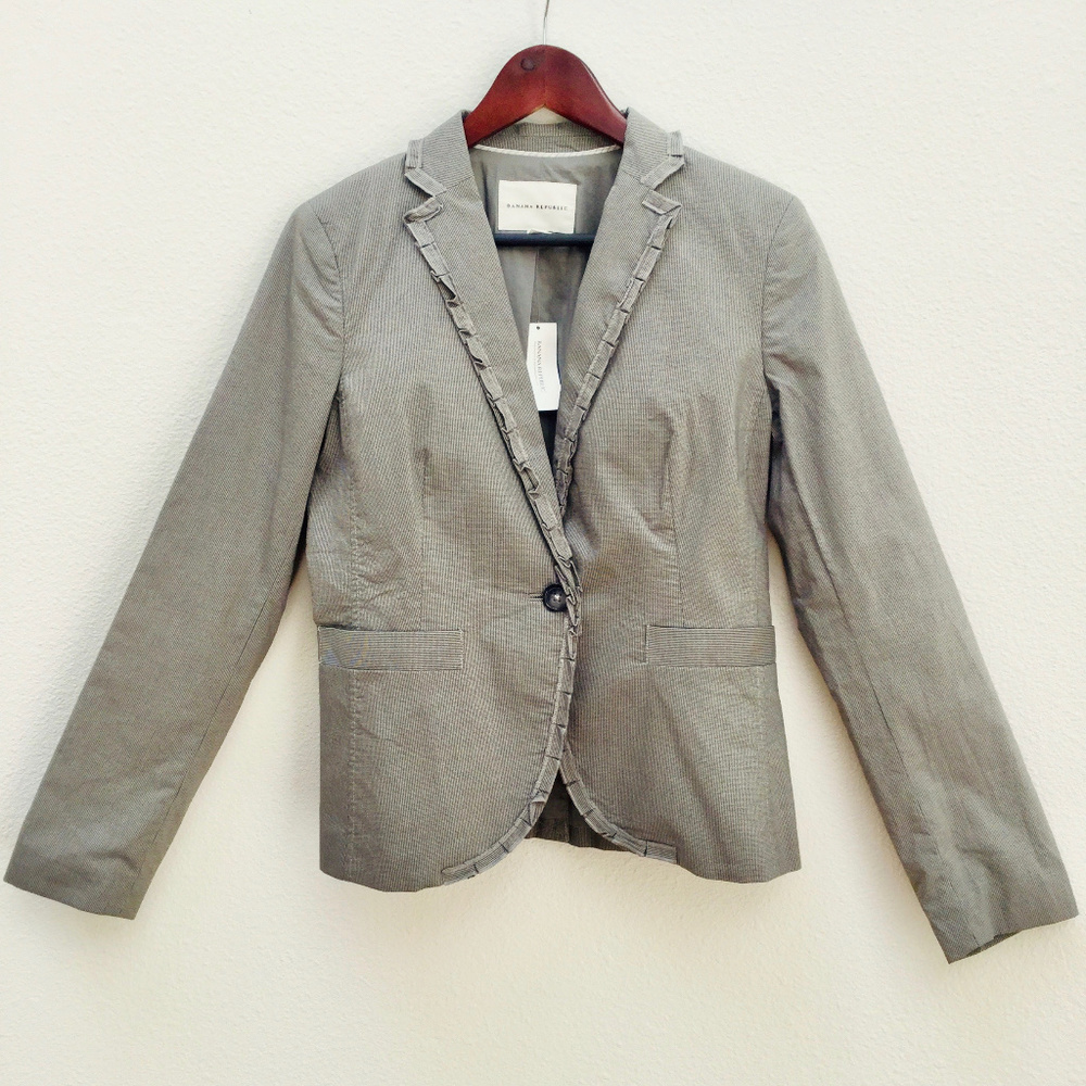 Banana Republic Grey tiny check cotton blazer